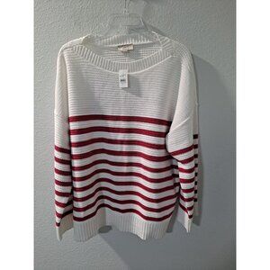Loft Outlet Women's Red White Striped Long Sleeve Sweater Stylish Classic,XL NWT